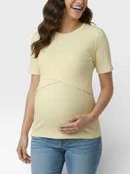MOTHERHOOD MATERNITY Crew Neck Cross Over Nursing Short Sleeve Top