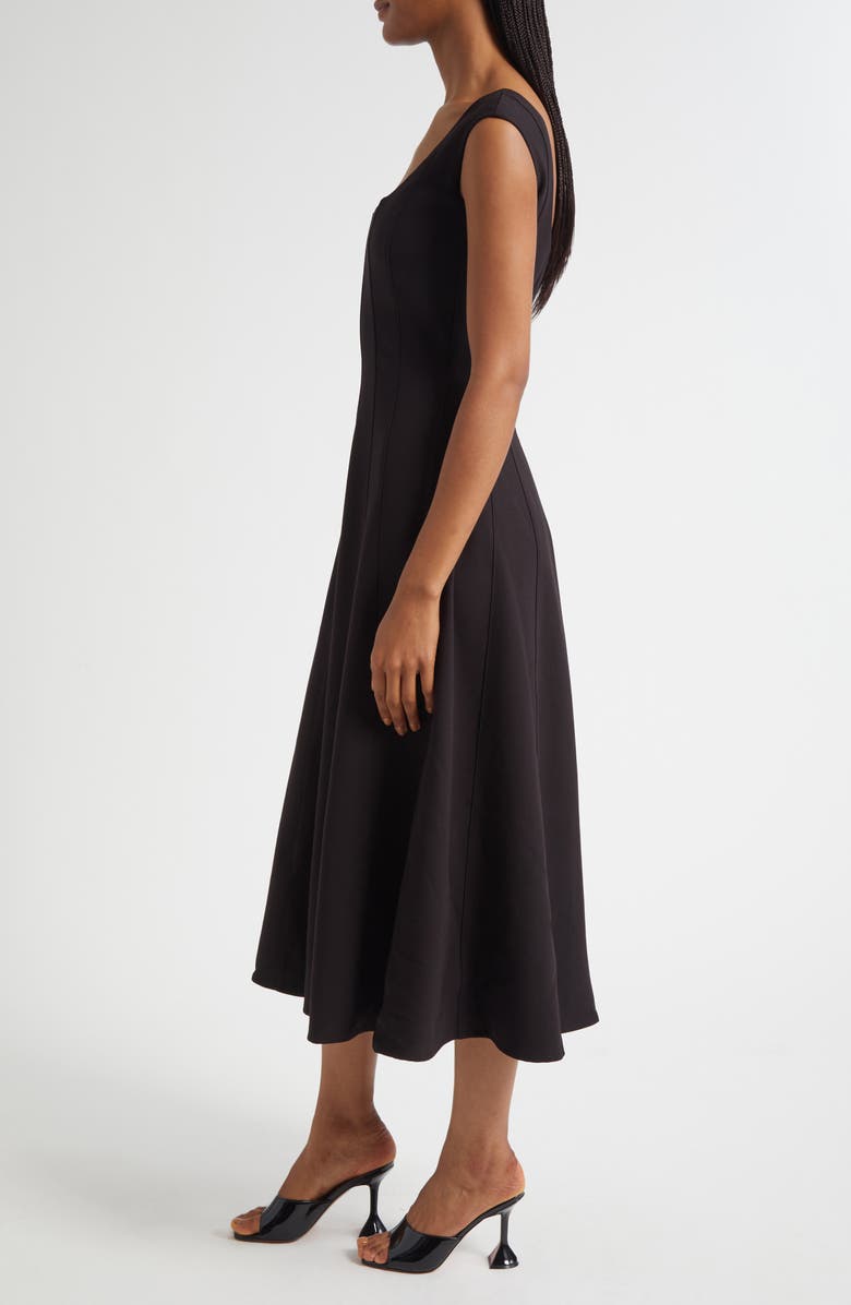 STAUD Cap Sleeve Midi Dress, Alternate, color, Black