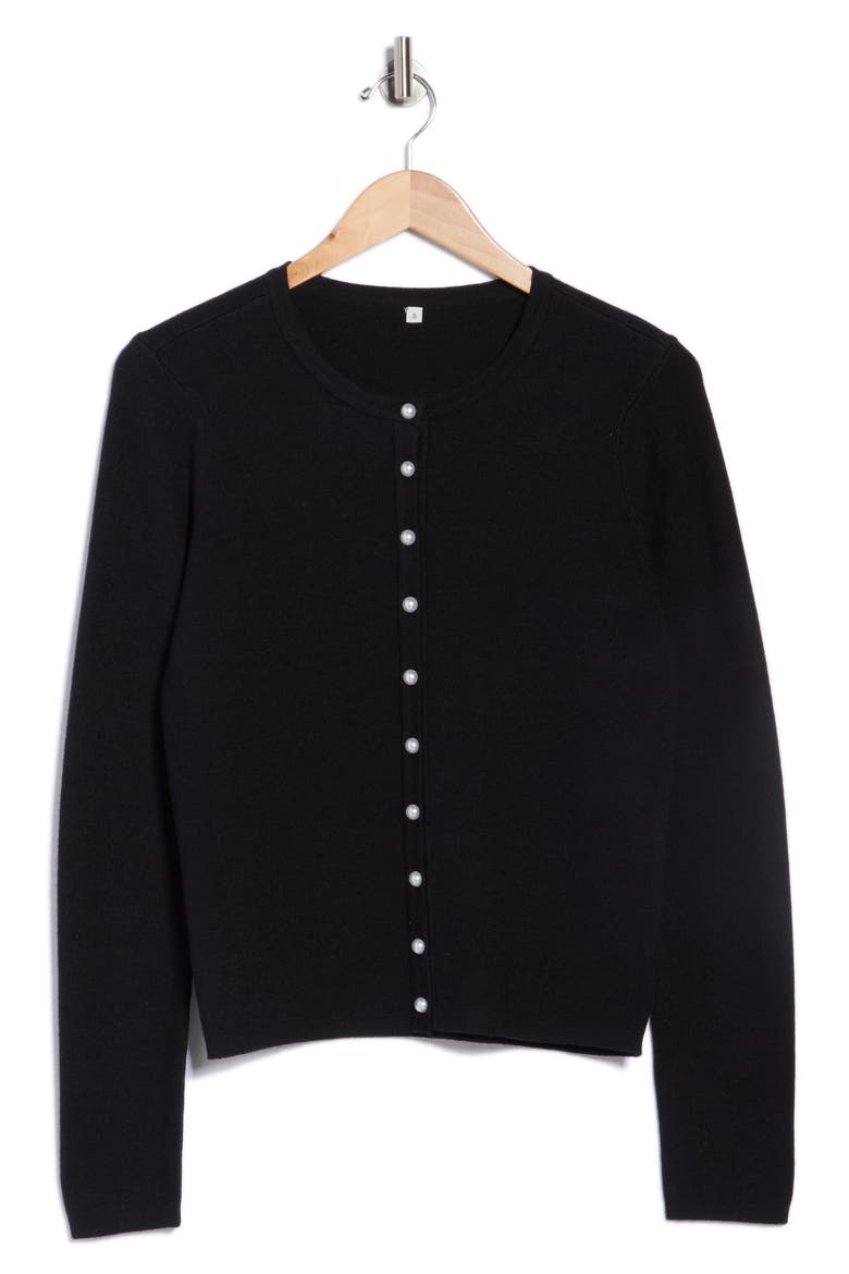 Faux Pearl Button Cardigan, Alternate, color, BLACK