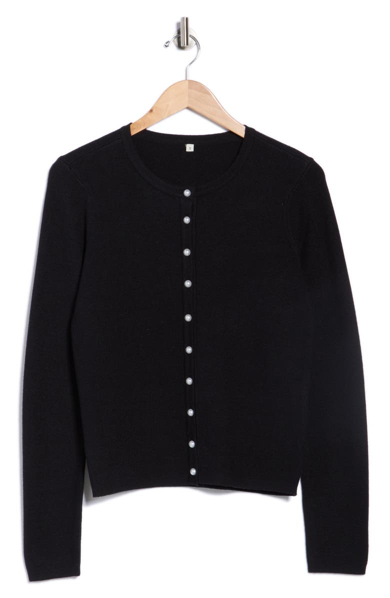 BY DESIGN Faux Pearl Button Cardigan, Alternate, color, Black