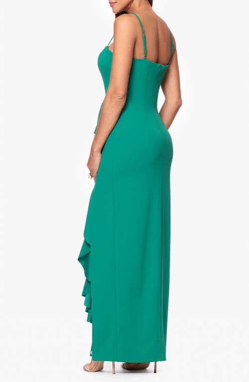Xscape Evenings Gathered Ruffle Evening Gown In Green