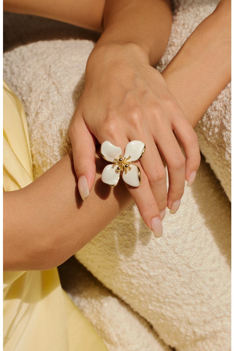 Large Iris Blossom Ring, Alternate, color, White & Gold