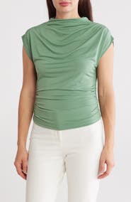 Renee C Cap Sleeve Ruched Crop Top