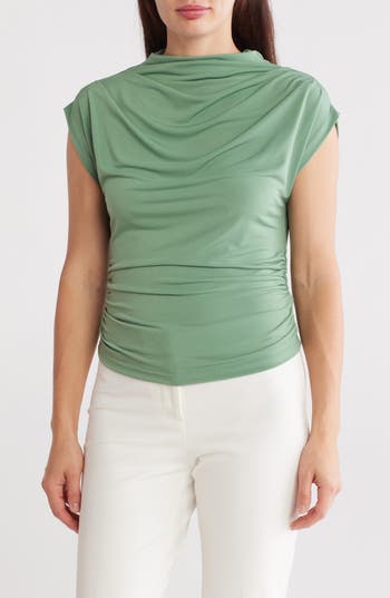 Renee C Women's Highneck Ruched Top In Sage