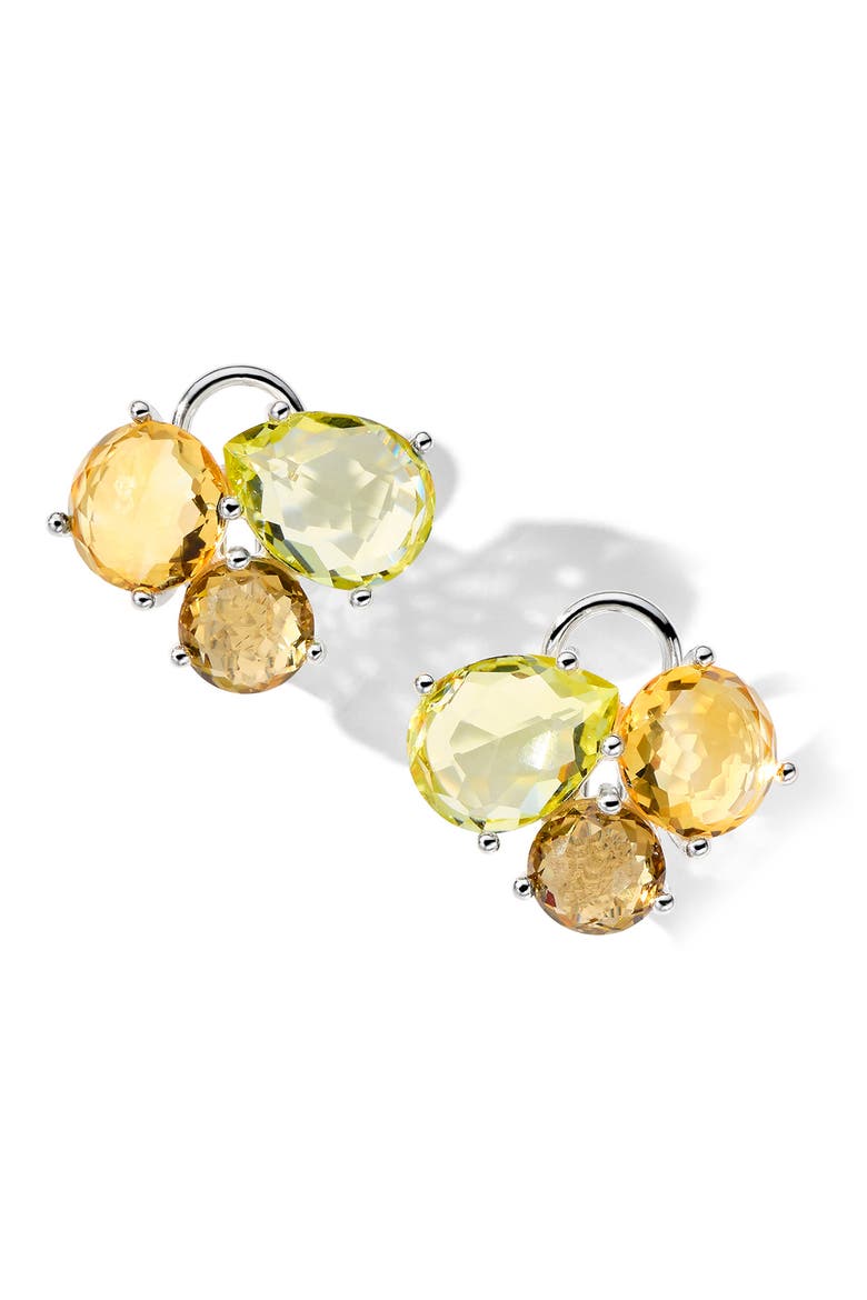 Rock Candy Citrine Cluster Stud Earrings, Main, color, SILVER