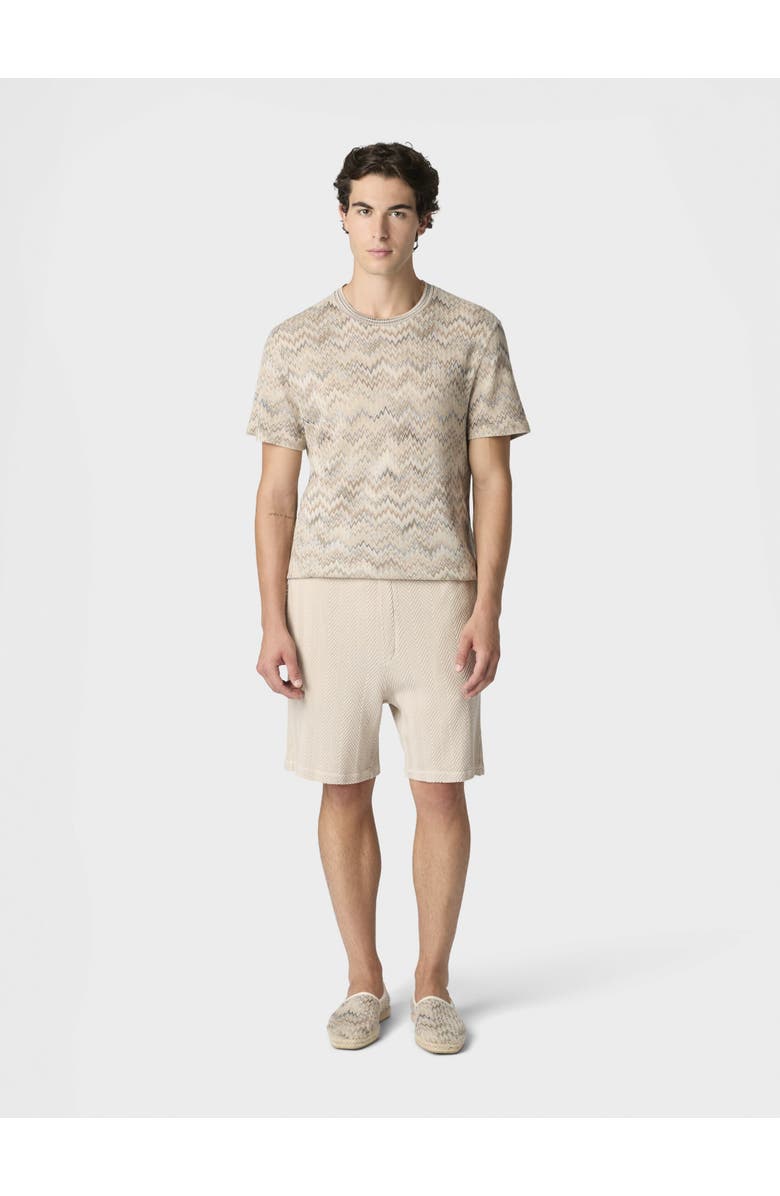 Missoni Bermuda Shorts In Cotton And Viscose With Tone-on-tone Zigzag Pattern, Alternate, color, Beige& White