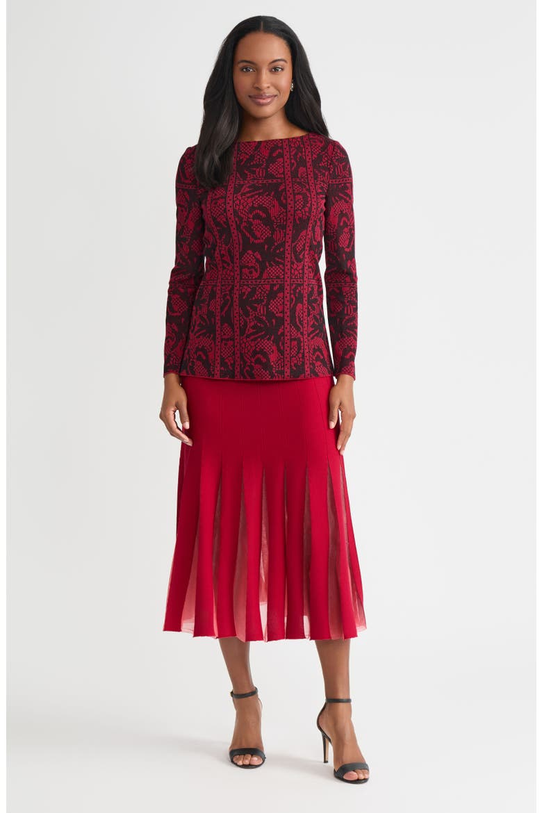 Jacquard Pattern Soft Knit Tunic, Alternate, color, Scarlet Red/Black
