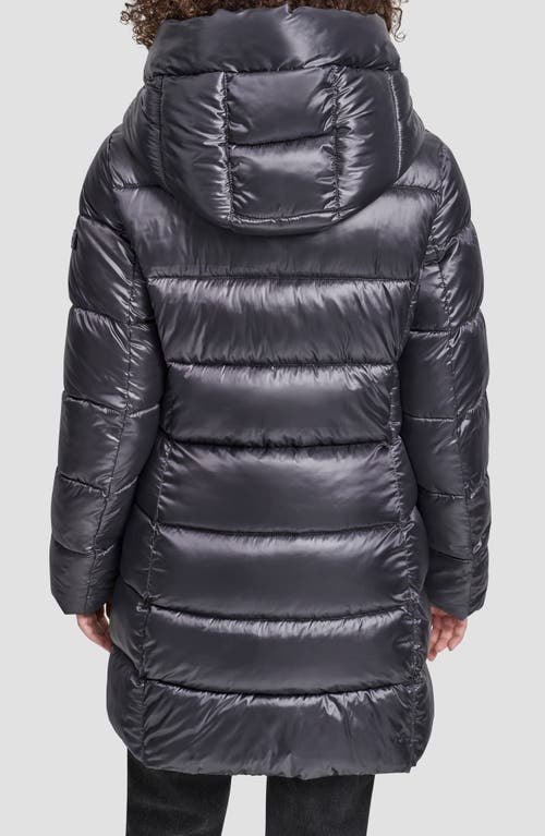 Dkny Asymmetric Bib Packable Quilted Coat In Blue