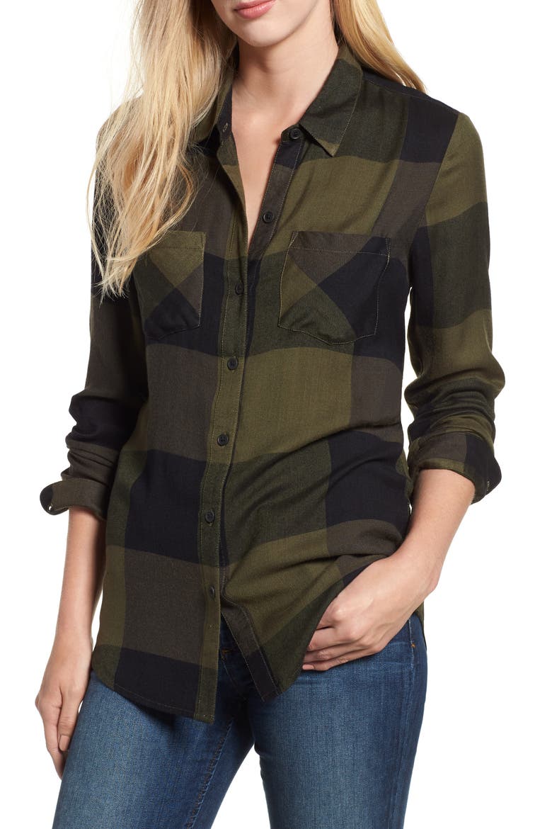 Plaid Button Down Shirt, Main, color, OLIVE MULTI