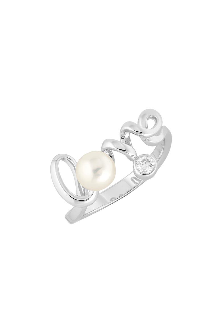 Love Script Pearl & Diamond Ring, Main, color, 18KW