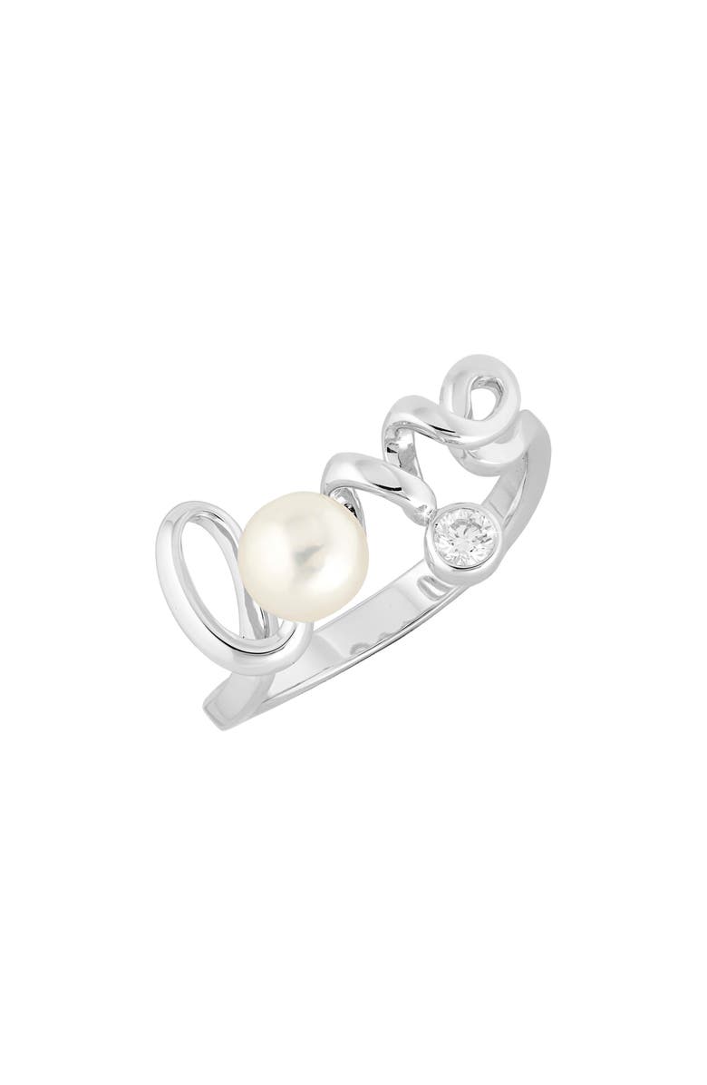 Mikimoto Love Script Pearl & Diamond Ring, Main, color, 18Kw