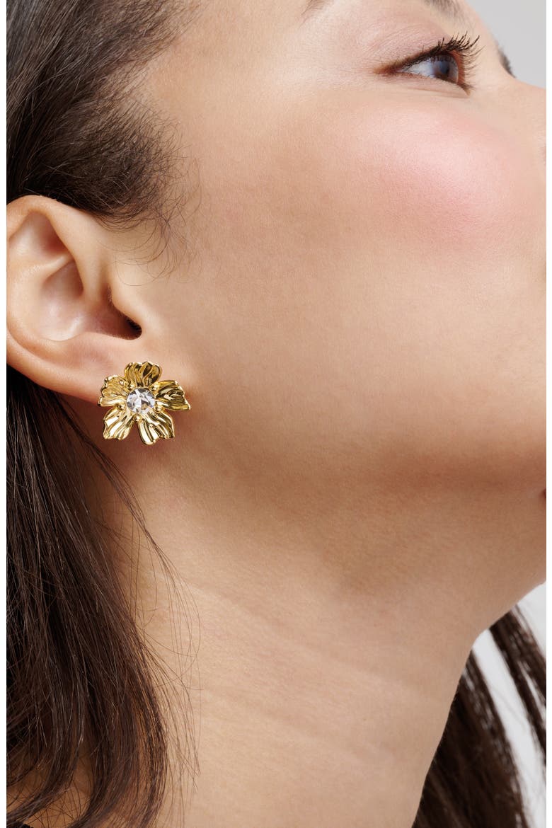 Petulia Flower Statement Stud Earrings, Alternate, color, GOLD TONE / CLEAR CRYSTAL