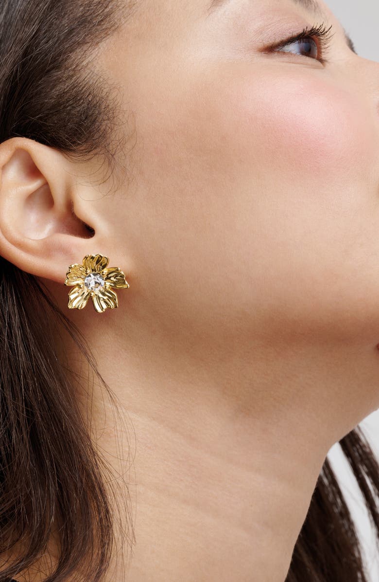 Ted Baker Petulia Flower Statement Stud Earrings, Alternate, color, Gold Tone / Clear Crystal