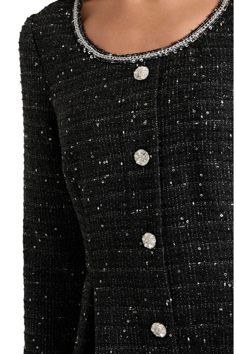 Metallic Tweed Long Sleeve Dress, Alternate, color, BLACK