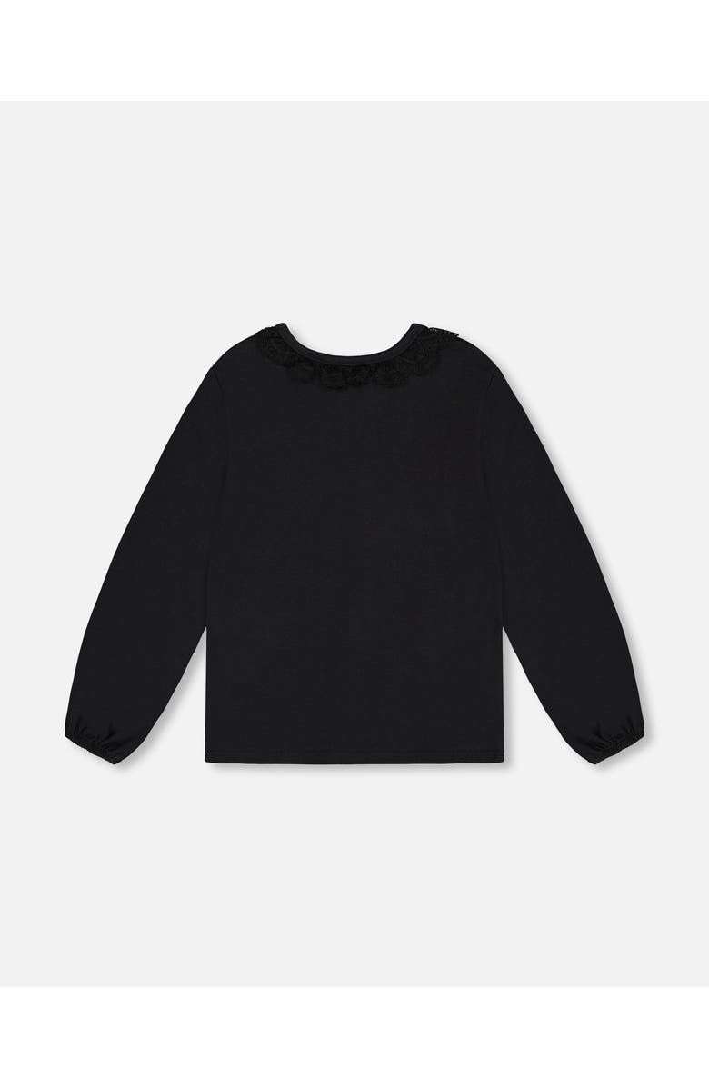 Deux par Deux Girl's Print T-Shirt With Lace Black, Alternate, color,