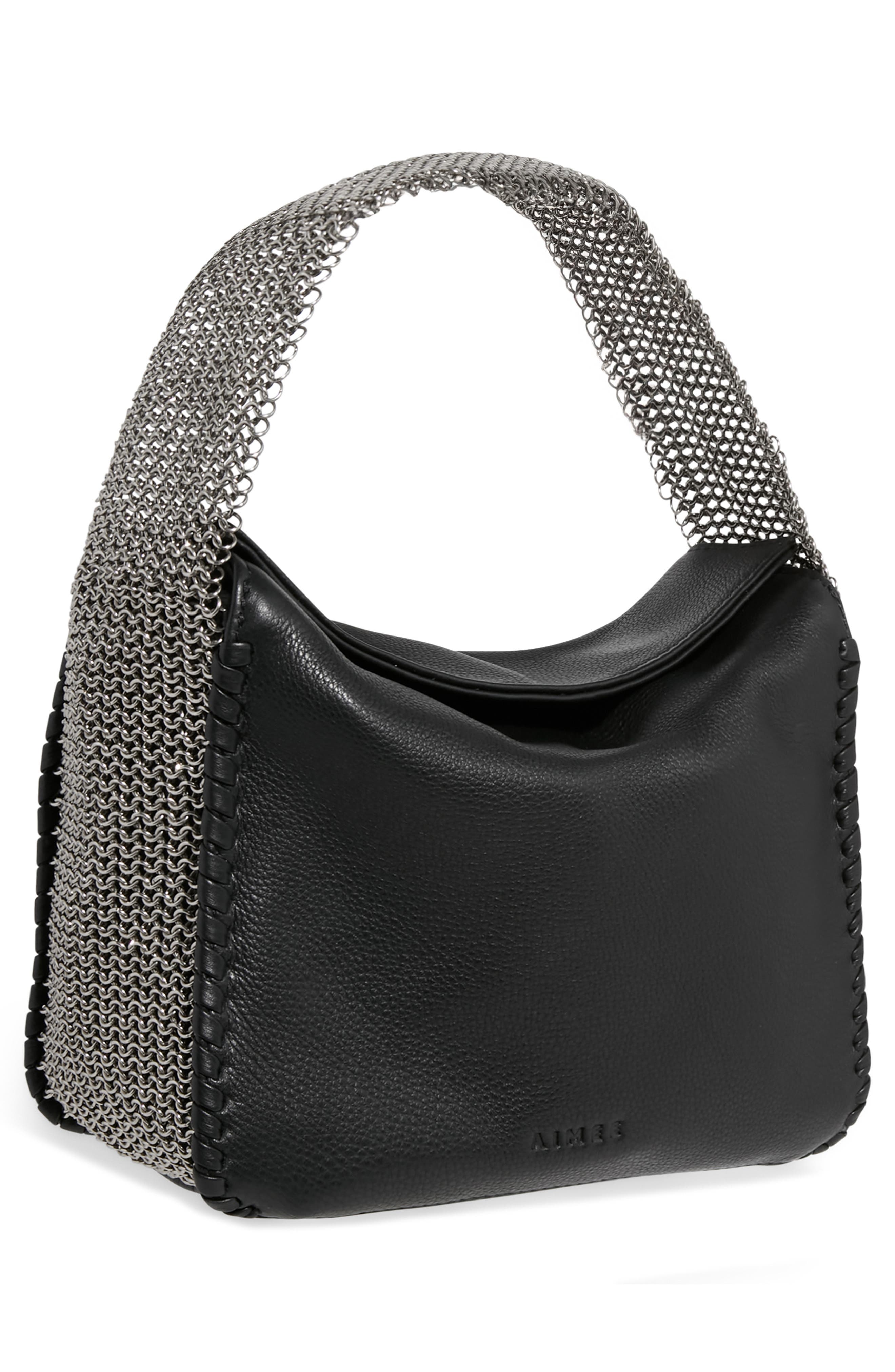 AIMEE Chain Mail Handle Handbag, Alternate, color, Black