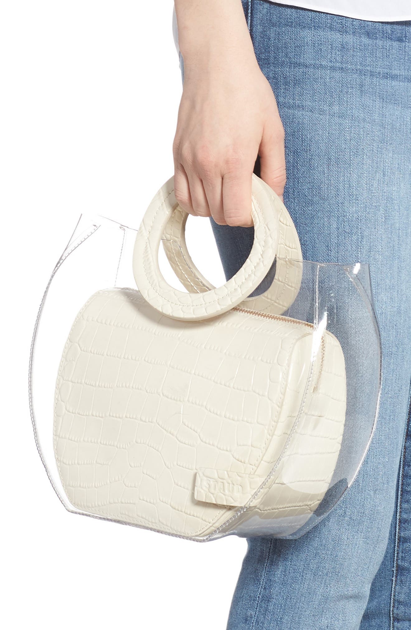 STAUD Frida Transparent Handbag, Alternate, color, Clear/ Cream Croc