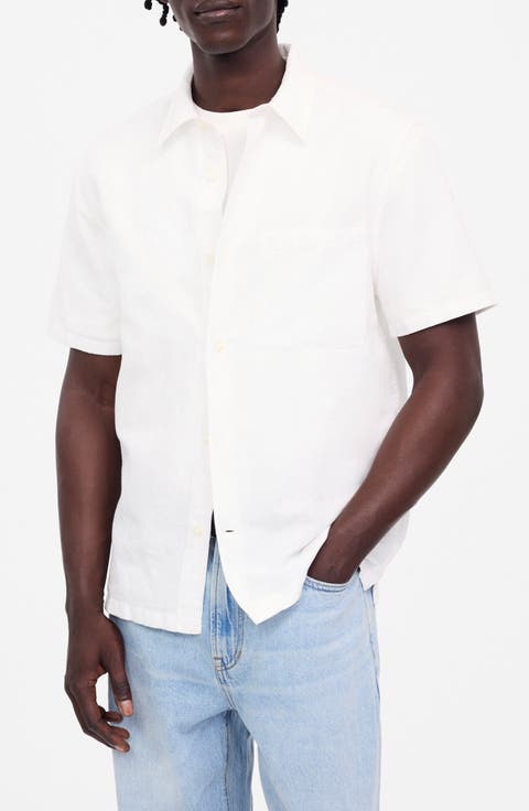 Short Sleeve Linen & Cotton Button-Up Shirt