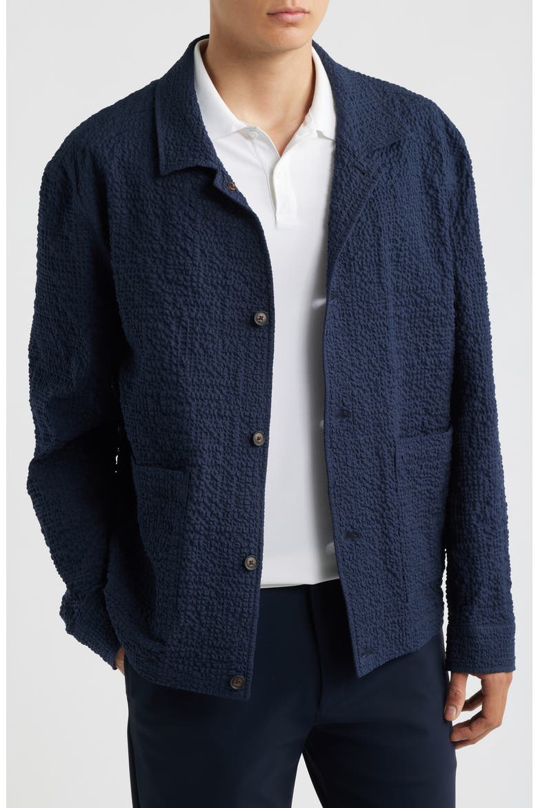 Carper Textured Long Sleeve Camp Shirt, Main, color, DARK BLUE