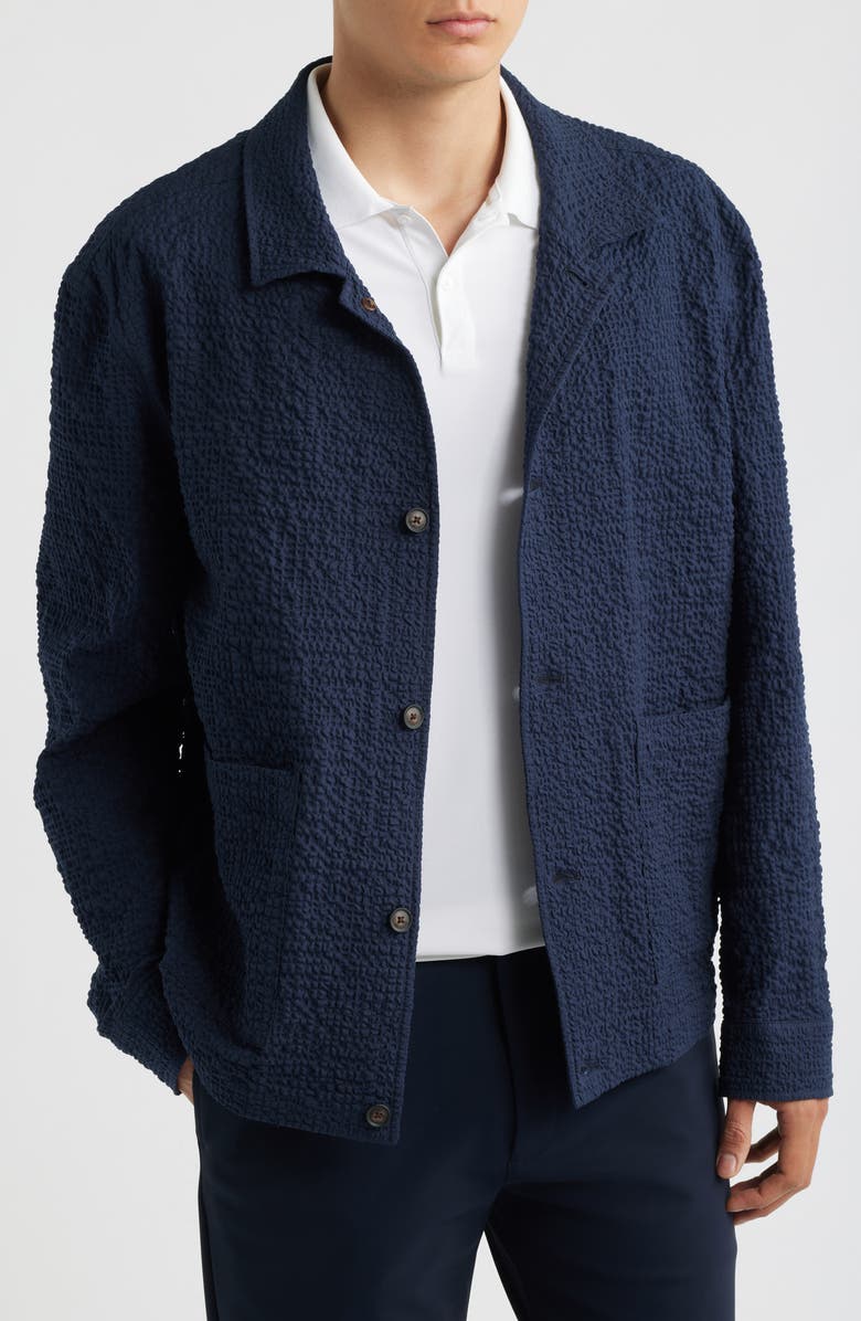 BOSS Carper Textured Long Sleeve Camp Shirt, Main, color, Dark Blue
