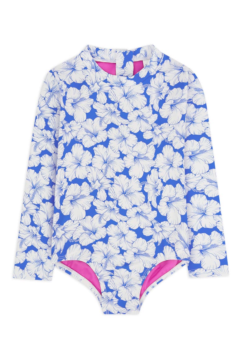 Kids' Wave Chaser Long Sleeve UPF 50+ One-Piece Rashguard Swimsuit, Main, color, MARINA BLUE