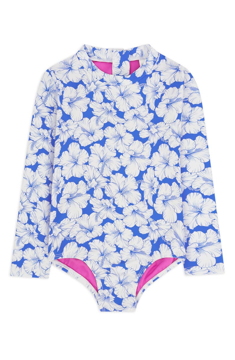 Feather 4 Arrow Kids' Wave Chaser Long Sleeve UPF 50+ One-Piece Rashguard Swimsuit, Main, color, Marina Blue