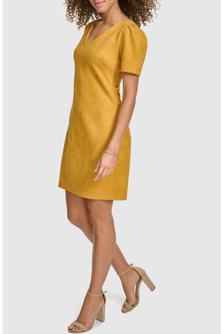 Stretch Faux Suede Shift Minidress, Alternate, color, CANARY