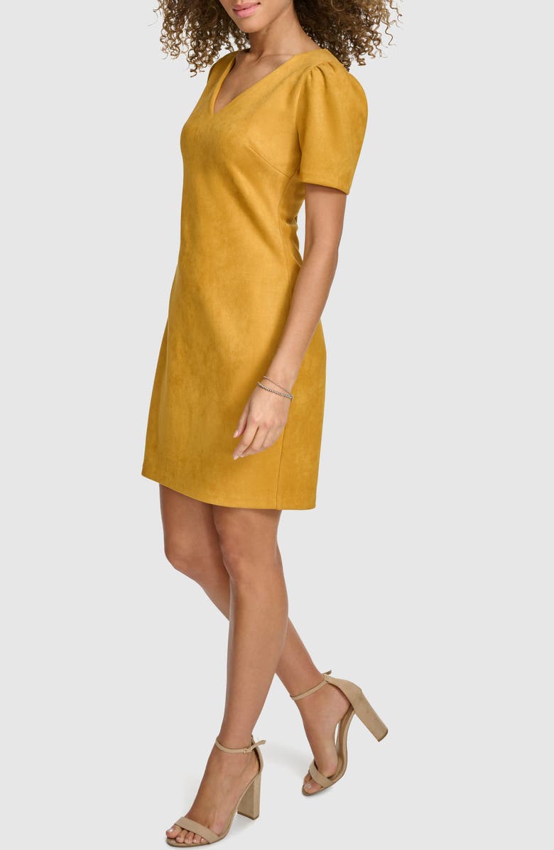 Kensie Stretch Faux Suede Shift Minidress, Alternate, color, Canary
