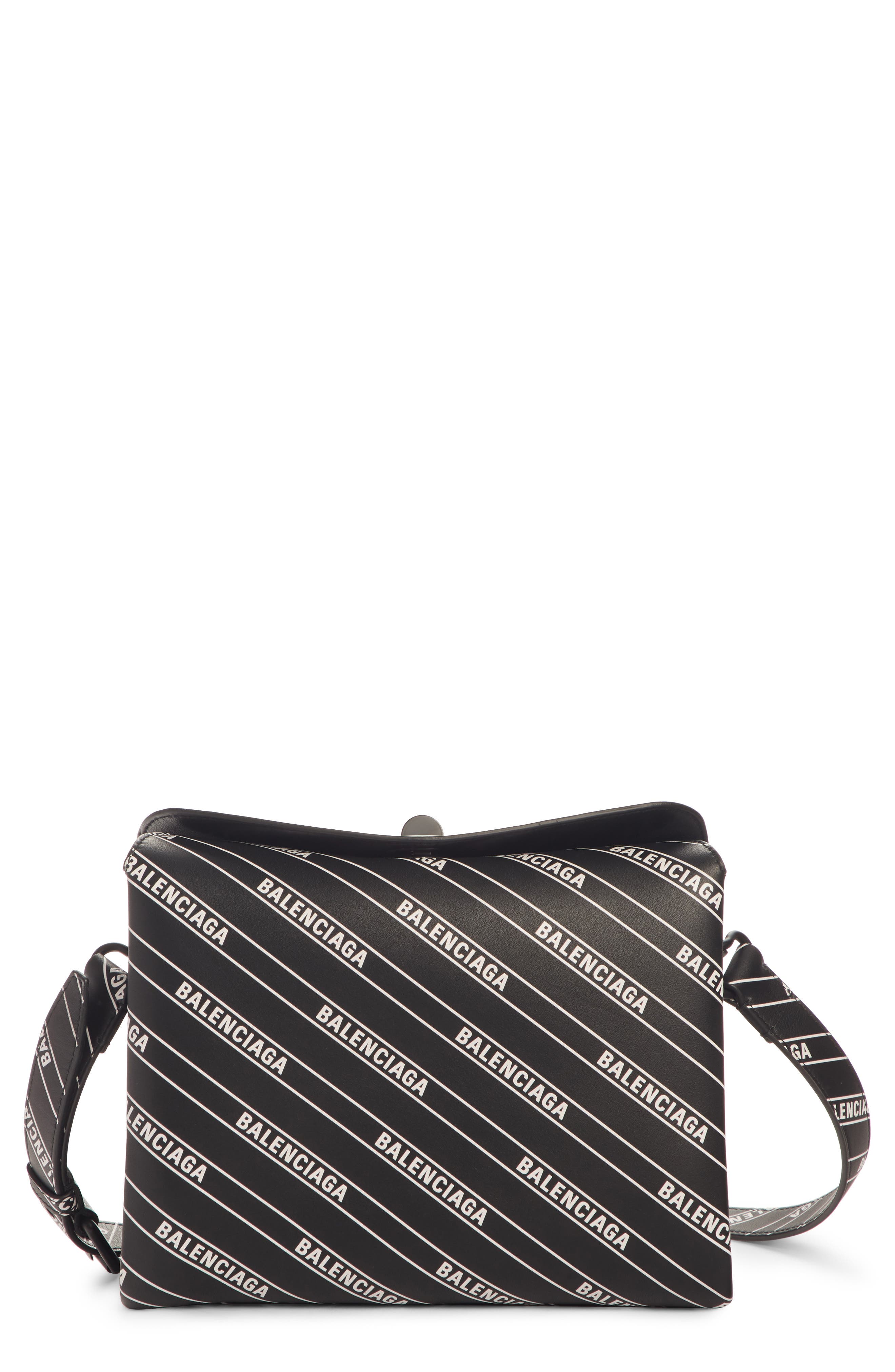 Balenciaga Logo Calfskin Leather Crossbody Bag, Main, color, 