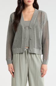 Splendid Camellia Openwork V-Neck Cotton Blend Cardigan