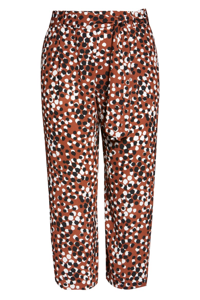 Belted Crop Wide Leg Pants, Alternate, color, RUST- BLACK DOT