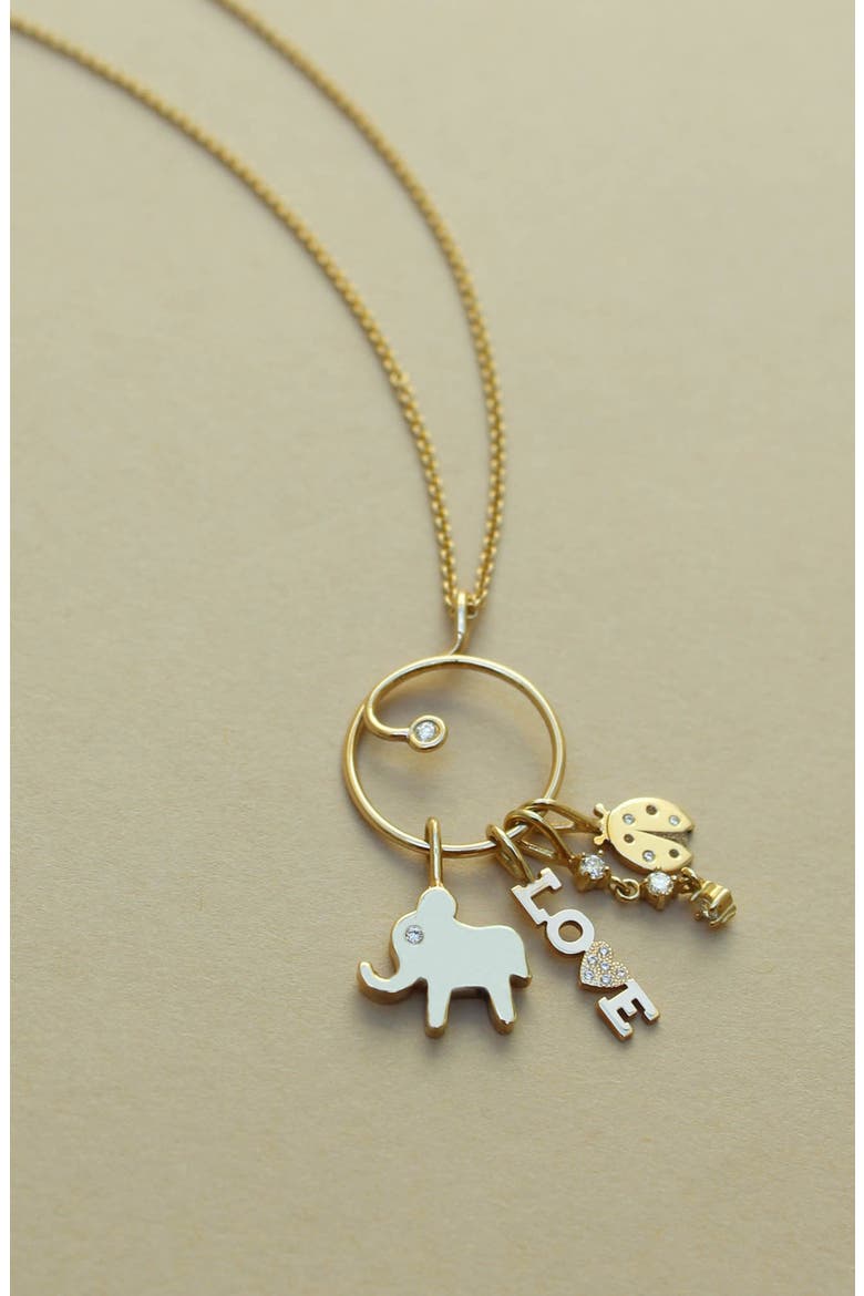 Midi Bitty Diamond Ladybug Charm, Alternate, color, YELLOW GOLD