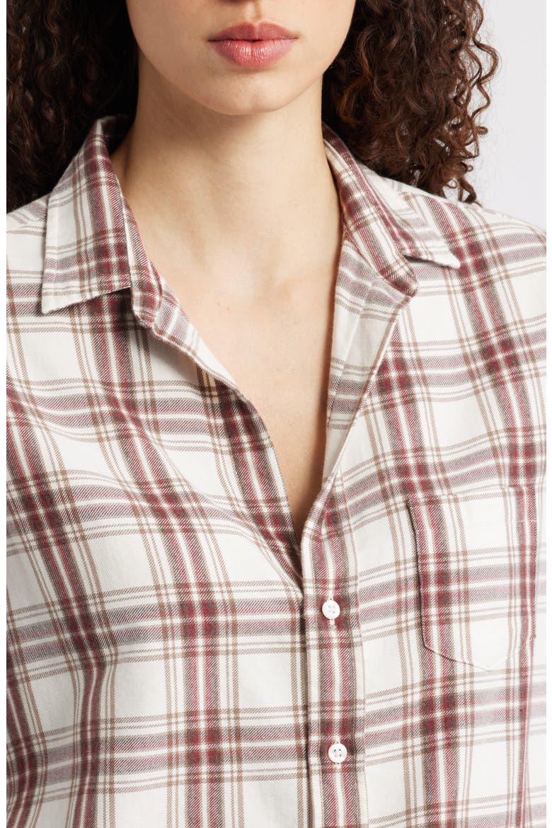 Eileen Relaxed Button-Up Shirt, Alternate, color, CREAM WINE BROWN PLAID