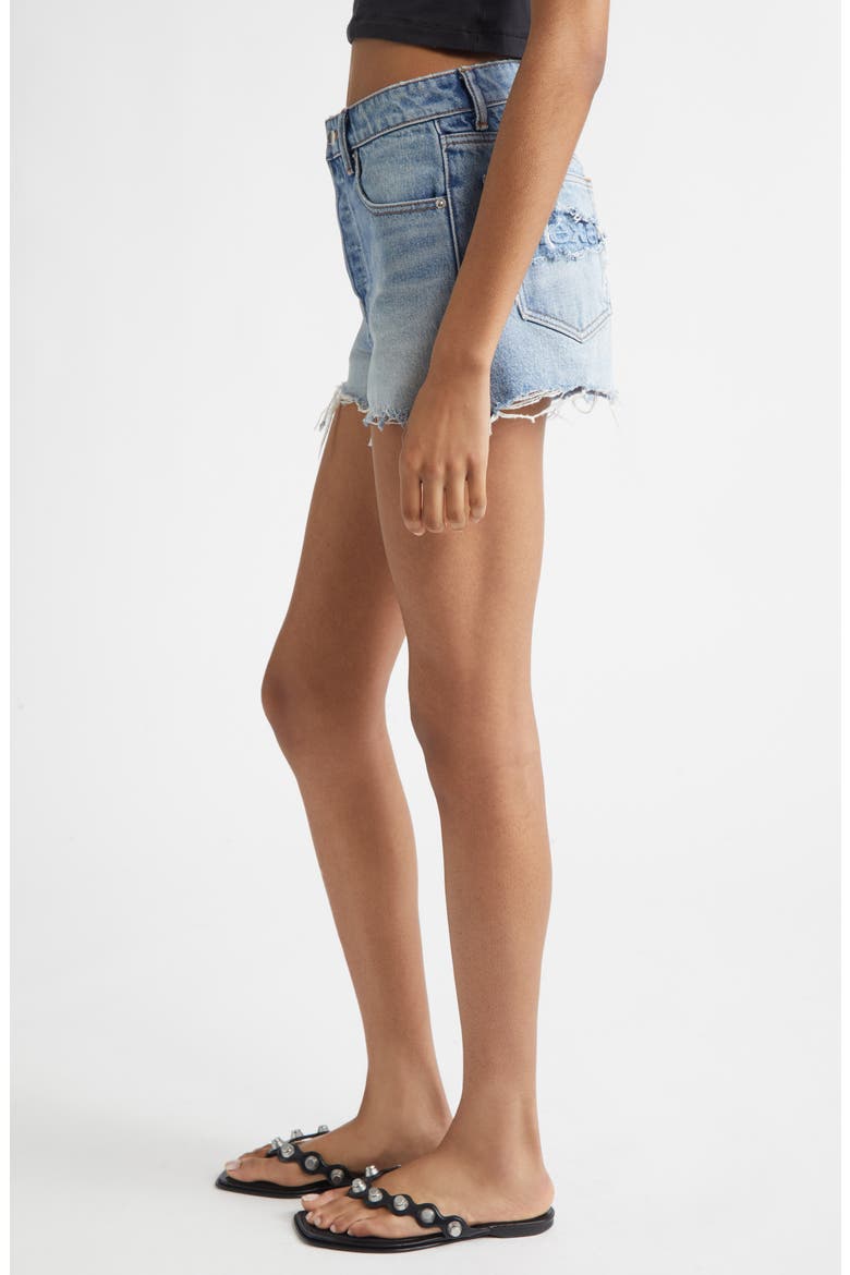Distressed Logo High Waist Denim Bite Shorts, Alternate, color, AUTHENTIC LIGHT INDIGO