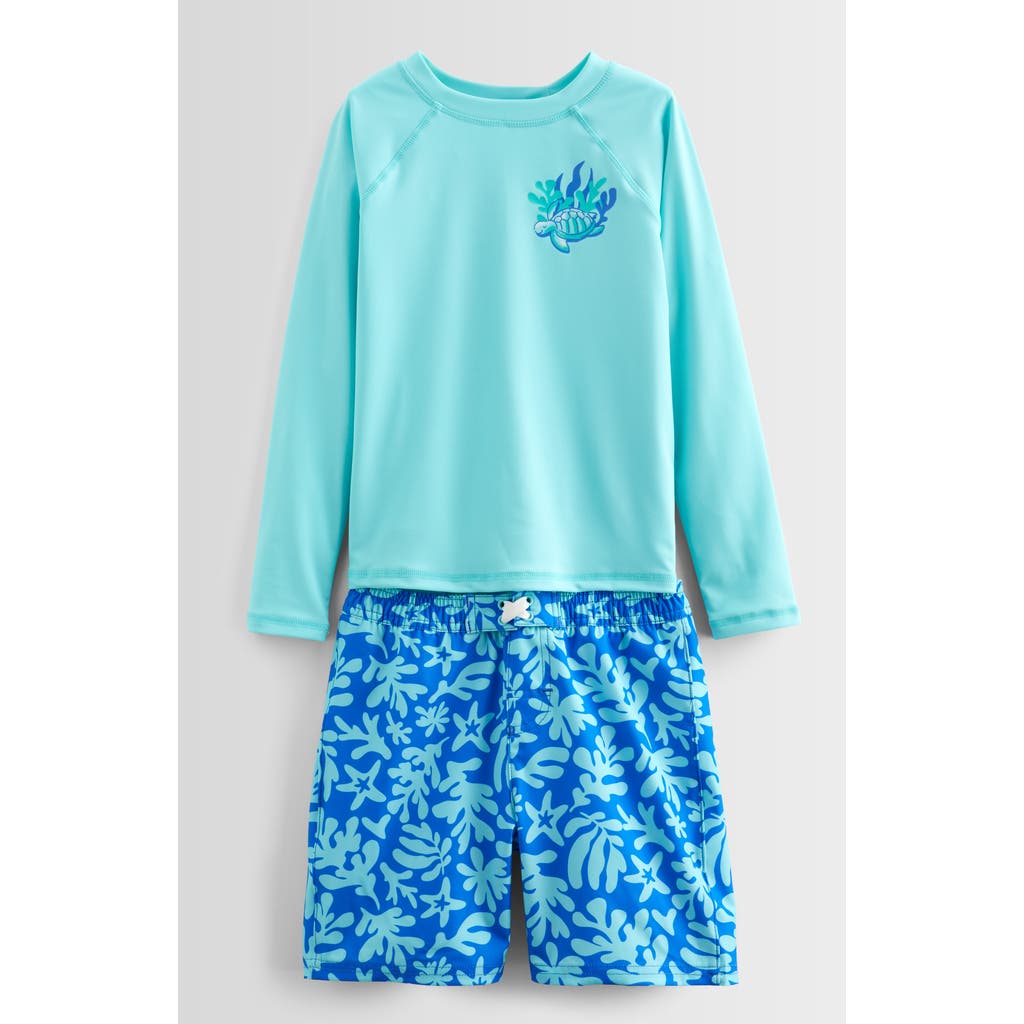 Tucker + Tate Kids' Long Sleeve Two-piece Rashguard Swimsuit In Teal Scuba Groovy Coral