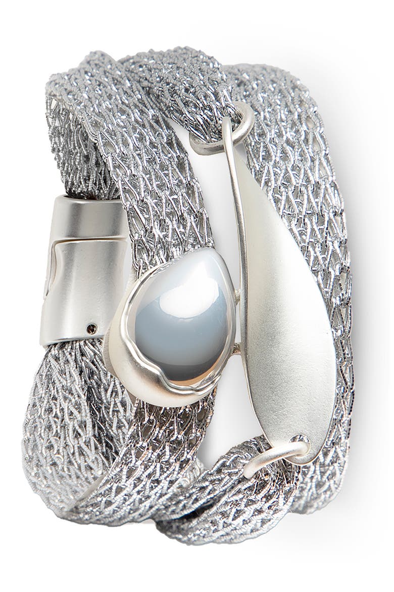 Mesh Twisted Plate Orb Bracelet, Main, color, SILVER