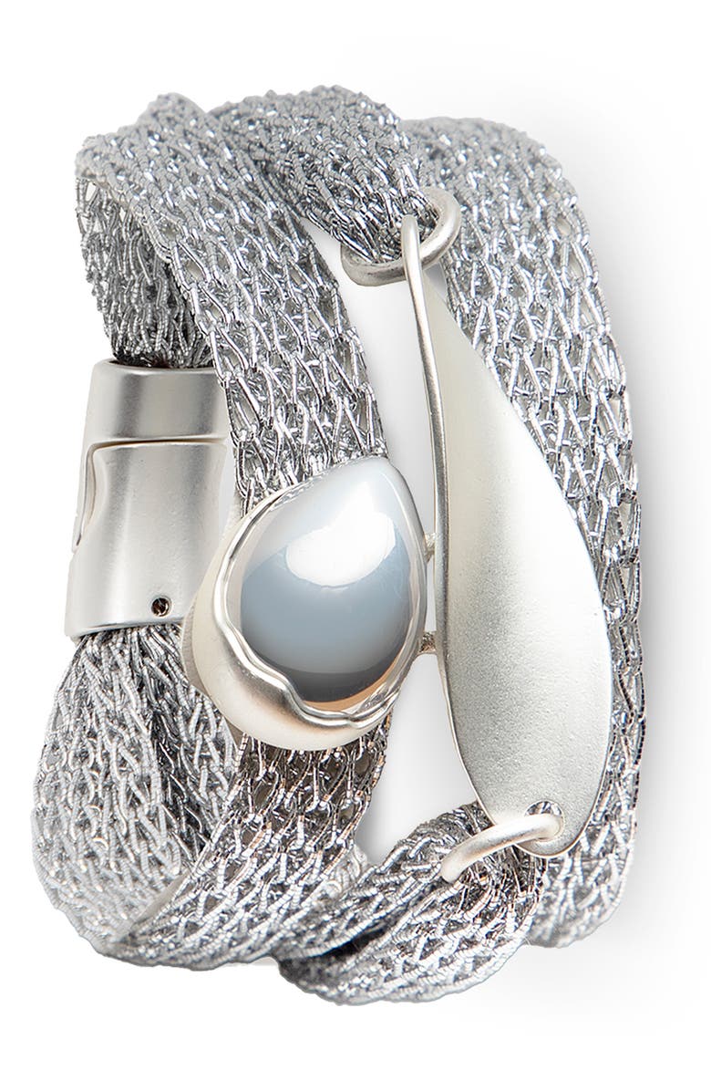 SAACHI Mesh Twisted Plate Orb Bracelet, Main, color, Silver