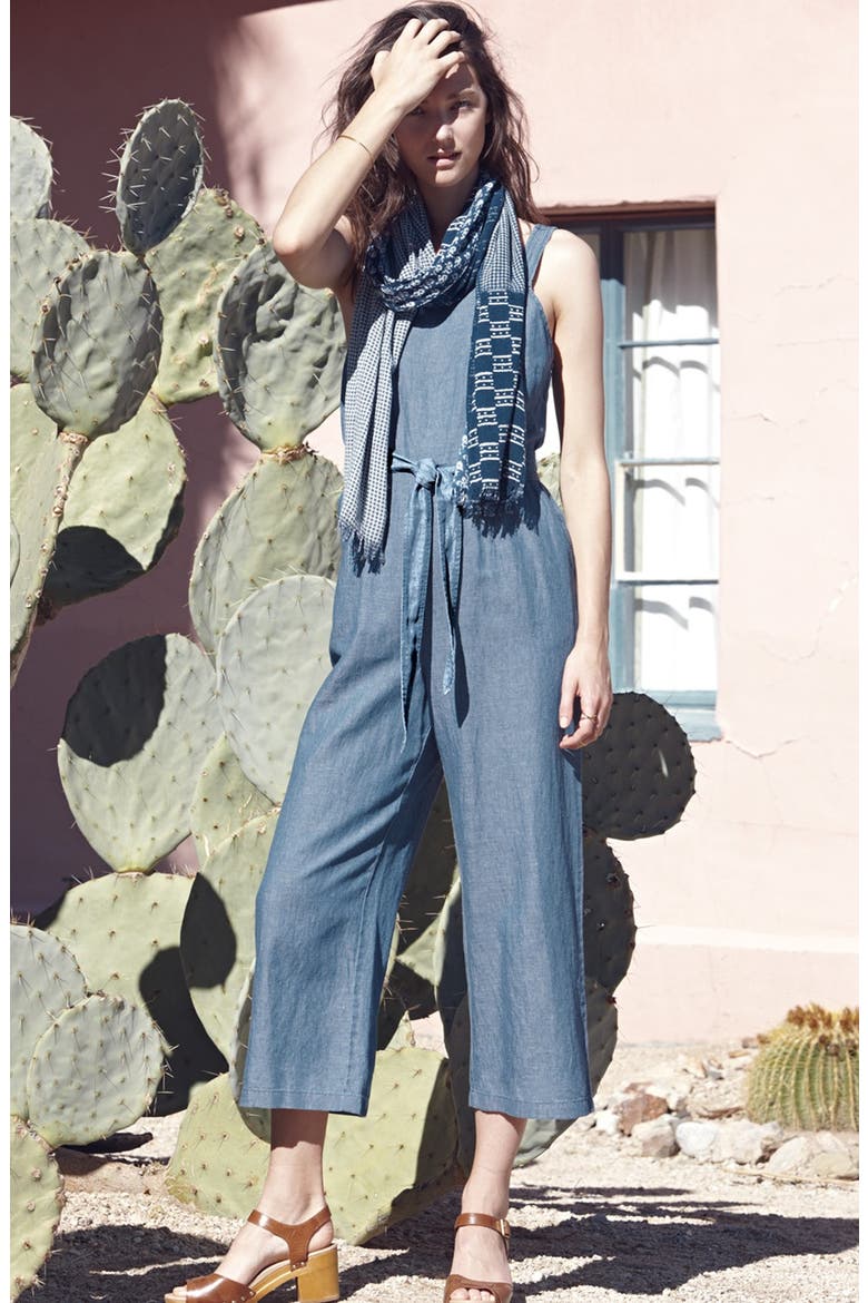 'Muralist' Crop Chambray Jumpsuit, Alternate, color, BRIGHT INDIGO