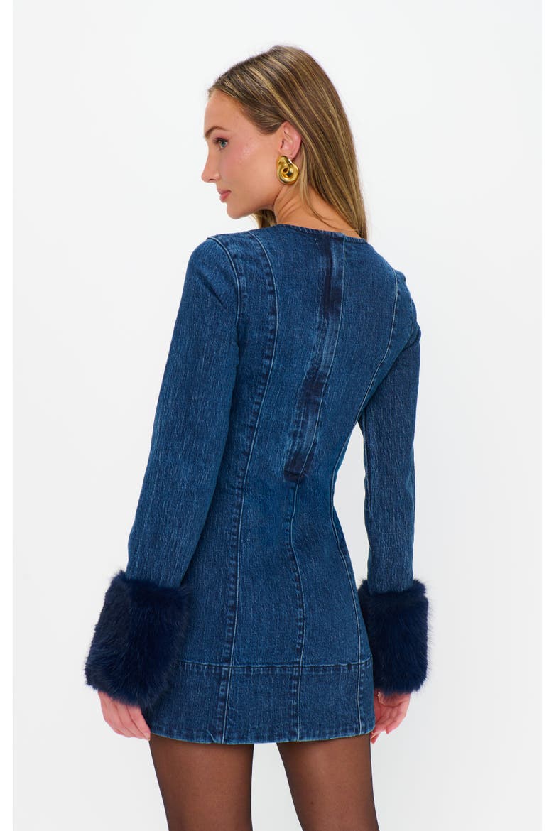 Rockefeller Mini Dress, Alternate, color, Subzero Indigo with Faux Fur