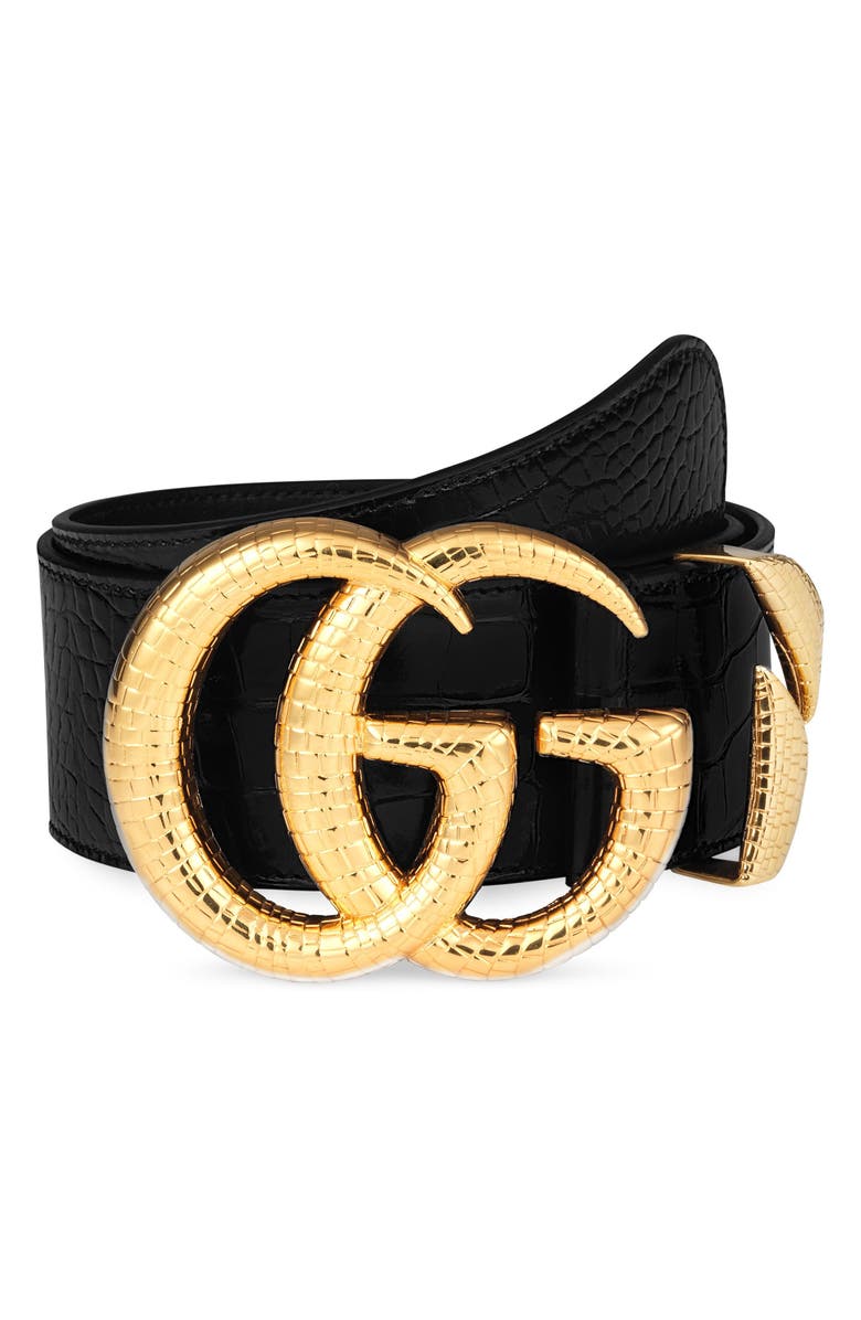 Gucci GG Marmont Lizard Buckle Leather Belt, Main, color, 