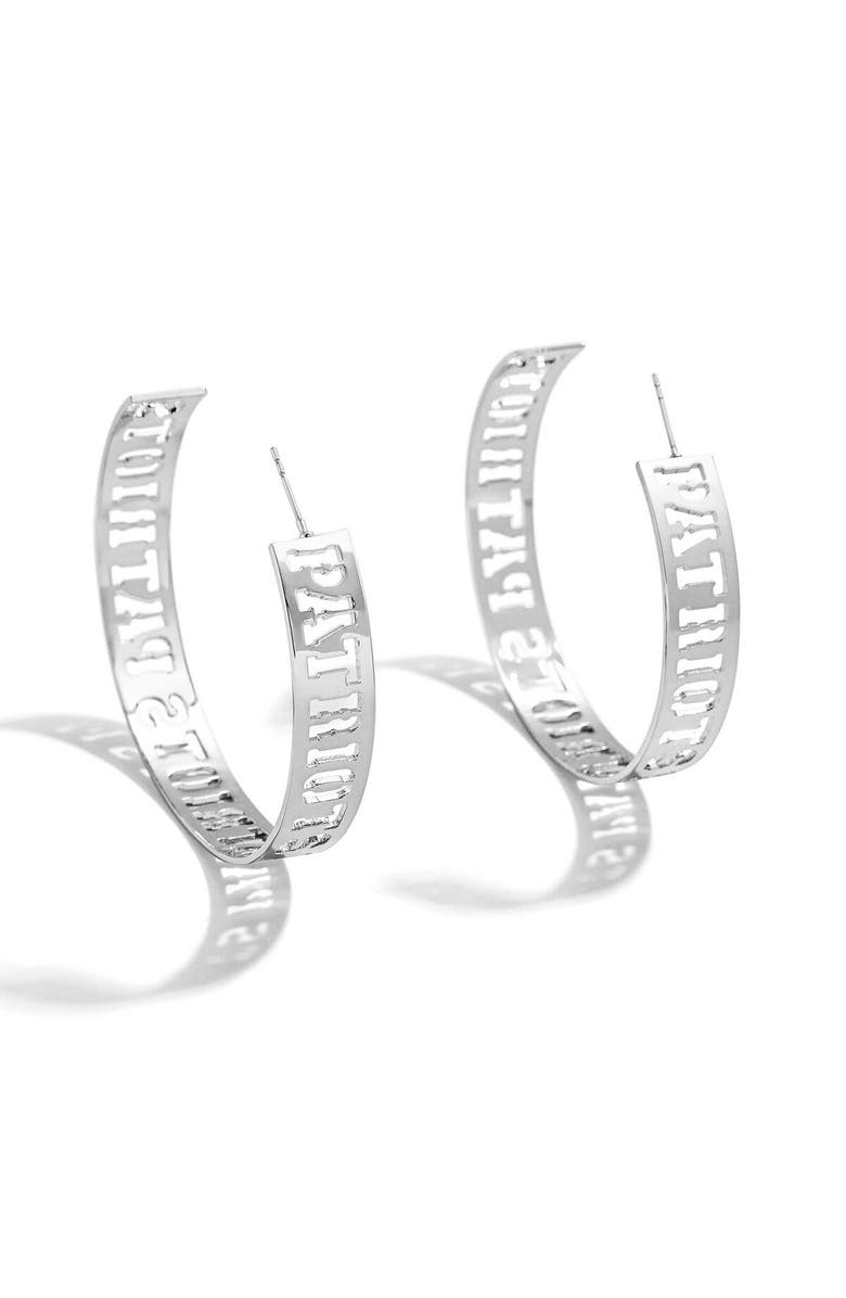 WEAR by Erin Andrews x Baublebar Silver New England Patriots Large Cutout Hoop Earrings, Main, color, 