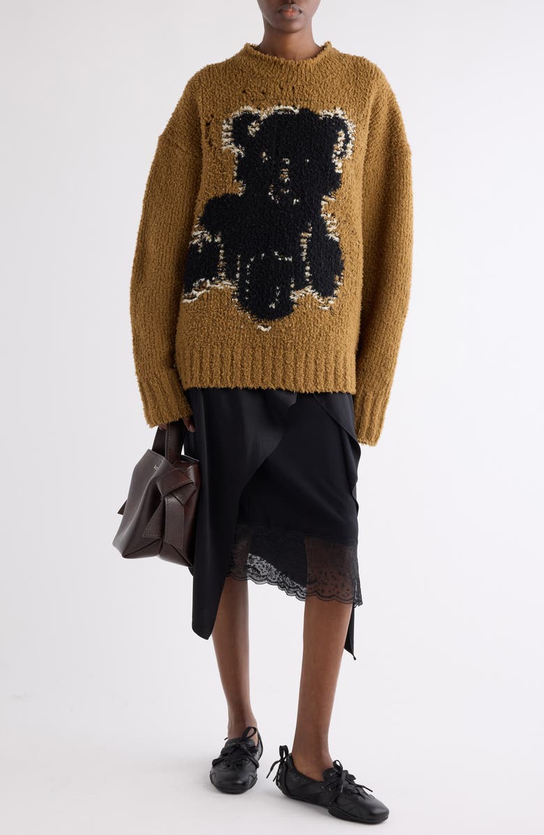 Acne Studios Kusto Teddy Intarsia Wool Blend Sweater, Alternate, color, Khaki Beige