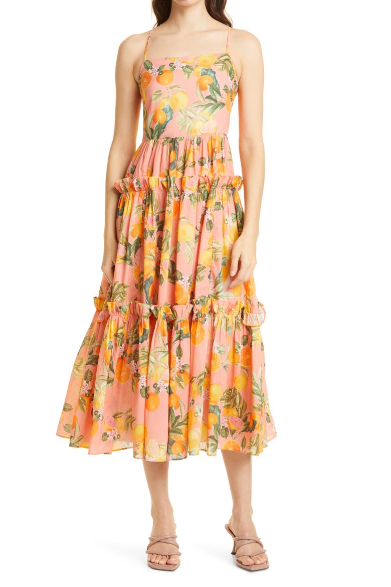 Harbour Island Floral Cotton Voile Sundress, Main, color, DAHLIA