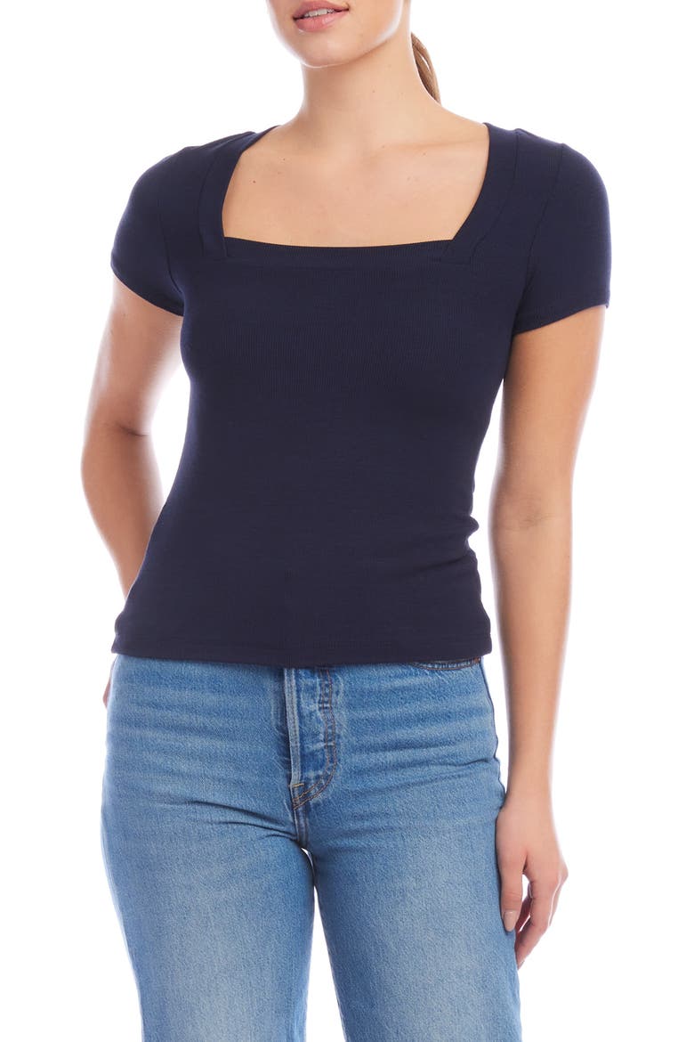 Mindy Square Neck Rib Top, Main, color, NAVY