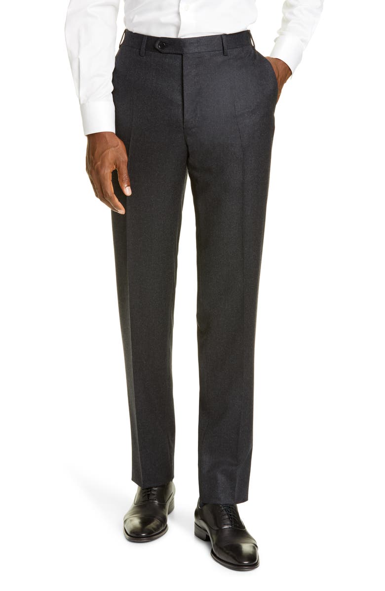 Canali Flat Front Flannel Wool Trousers, Main, color,