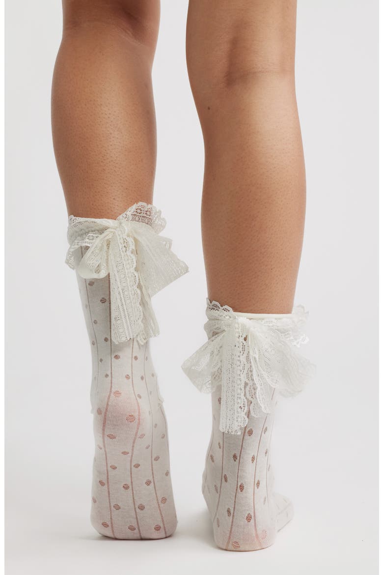 Lace Trim Cotton Blend Crew Socks, Alternate, color, WHITE