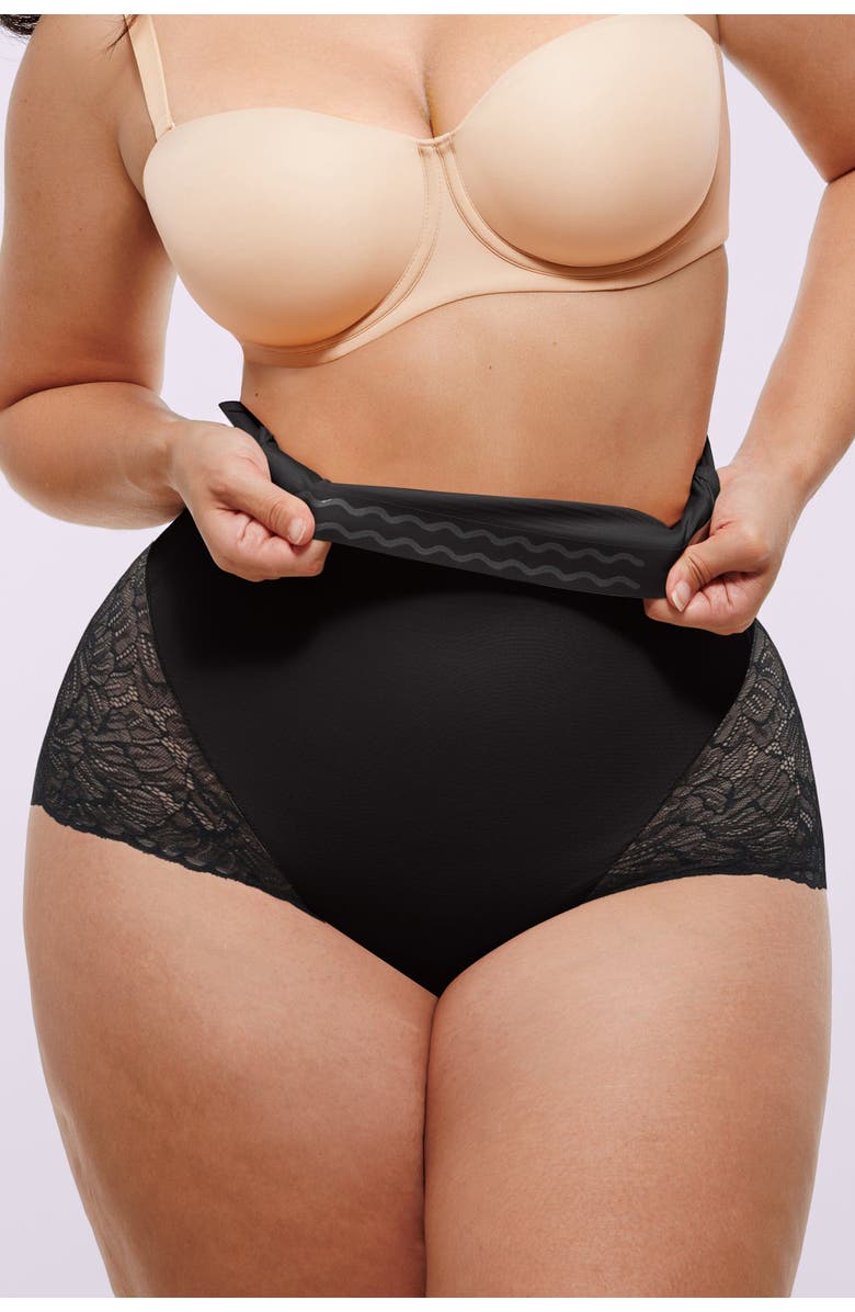 Shapellx Mesh Smooth High-Waisted Sheer Lace Brief, Main, color, Classic Black