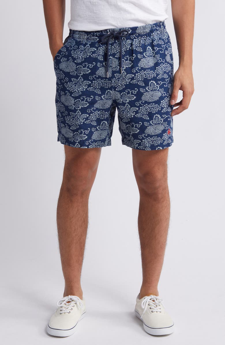 Brooks Brothers Floral Linen & Cotton Drawstring Shorts, Main, color, 