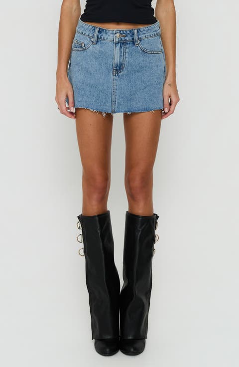 Nicolina Low Rise Raw Hem Denim Miniskirt