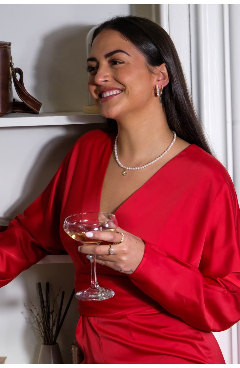 Sterling Forever Imitation Pearl Hoop Earrings, Alternate, color, Gold